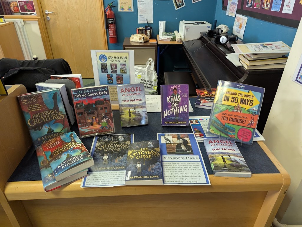 A display of the shortlisted books in the Vale of York school library. 