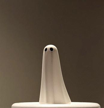 One of the ghosts we adopted! This one is plain white with black eyesockets. 